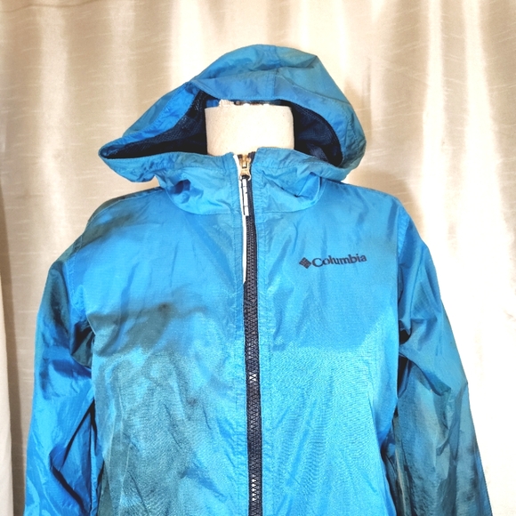 Columbia Tie dye Rain Jacket, Women, Pockets, hood, ZipUp, Black/ Blue, L - Picture 6 of 14